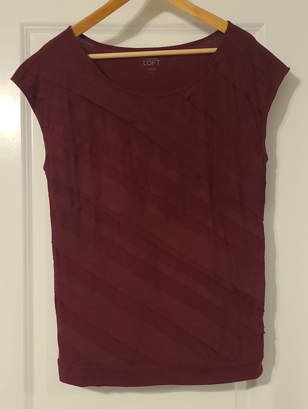 LOFT Burgundy Cap-Sleeve Textured Tee